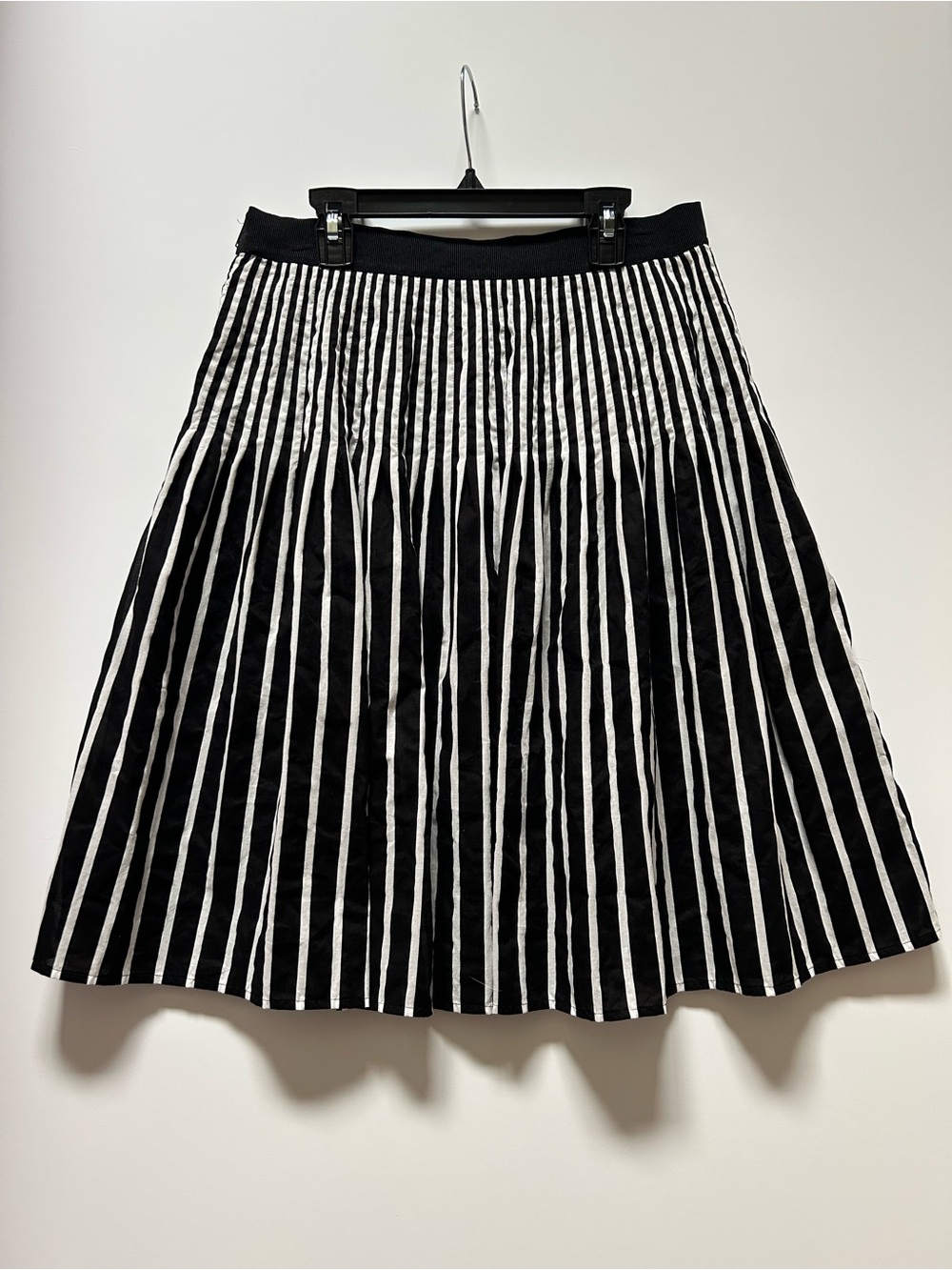 Maeve Black and White Vertical Stripe A-Line Skirt